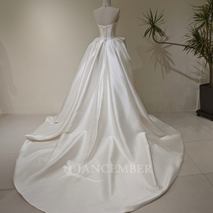 Vestido de Novia LY90 sin Tirantes con Flores 3D, Vestido Formal de Satén para Mujer - Product Image 3