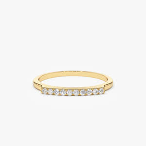 Anillo de Barra de Oro Sólido Amarillo de 14k con Diamantes Naturales de Corte Brillante de 0.11 CT, Chapado en Rodio, Estilo Étnico para Mujer, Alta Demanda - Product Image 1