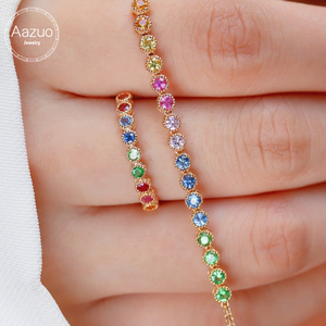 Aazuo – ensemble de bijoux fins en or massif 18 carats, saphirs naturels, bijoux arc-en-ciel féerique, bracelet et bague, cadeau pour femme, à porter au quotidien - Product Image 1