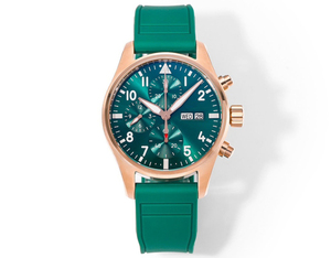 Reloj Cronógrafo de Piloto con Logotipo Personalizado para Hombre, Reloj Deportivo de Cuarzo en Oro Rosa con Esfera Verde y Correa de Silicona - Product Image 2