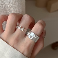 Superbe bague papillon 3D large en argent mat pour femme, style Instagram, haut de gamme, double couche, ouverte, pour l'index
