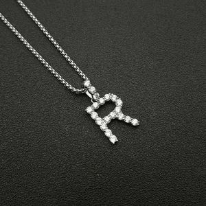 Collier avec pendentif lettre en acier inoxydable plaqué or avec sertissage pavé de zirconiums AAA, bijou unisexe tendance, cadeau - Product Image 3