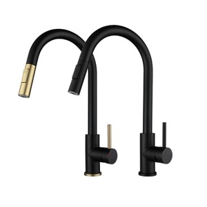 Modern Black 304 Stainless Steel Single Handle Pull Out Kitchen Faucet 360 Degree Rotate <b>Deck</b> Mounted Hot Cold Water Mixer - Product Image 1