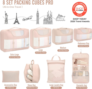 Set di 8 Cubi Organizzatori per Valigie in Poliestere con Chiusura a Cerniera, Leggeri e Pieghevoli, con Maniglia per Viaggi Femminili - Product Image 3
