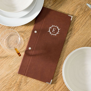 Porte-menus en cuir sur mesure avec fixation extérieure par vis, porte-menus d'hôtel à 2 panneaux, livre de menus de restaurant - Product Image 2