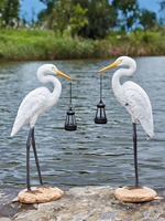 Große Kranich-Skulptur aus Kunstharz mit Solarlaterne, Glasfaser-Abtrünnig-Vogel-Gartenkunst für Außenbereich, Hinterhof und Teichdekoration