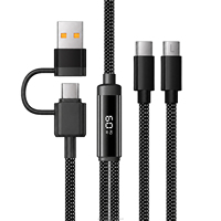 Cable de Carga Rápida PD 4 en 1 de 60W con Monitor LED de Vatios, Cable de Datos Trenzado de Nailon y Cobre Puro para Computadora y Portátil Android