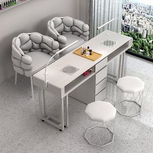 Bureau de manucure blanc de luxe avec lumière LED et collecteur de poussière, mobilier de <span class=keywords><strong>salon</strong></span> de beauté, bureau de manucure pour <span class=keywords><strong>salon</strong></span> de manucure professionnel - Product Image 1
