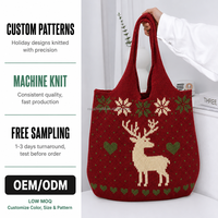 Sac fourre-tout en tricot motif renne de Noël, sac à bandoulière rouge flocon de neige pour les fêtes, sac à main personnalisé avec logo, faible MOQ, OEM, ODM, vente en gros, sac cadeau, sac de courses