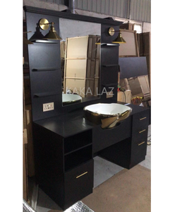 Ensemble de meubles de salon équipement station de miroir lumineux station de miroir avec évier de shampoing hommes miroir de salon de coiffure - Product Image 4
