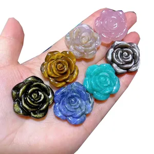 Wholesale natural healing pink blue tiger eyes crystal flower carving amethyst crystal rose for gifts decoration