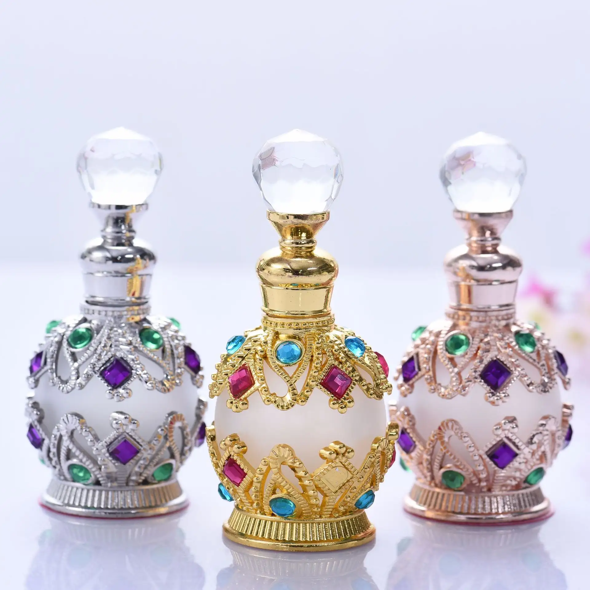 15ml lüks fantezi boş arapça stil doldurulabilir cam Dubai Oud parfüm Serum uçucu yağ şişesi