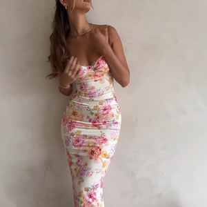 Robe d'été à bretelles, imprimé floral, coupe ajustée, sexy et dos nu - Product Image 4
