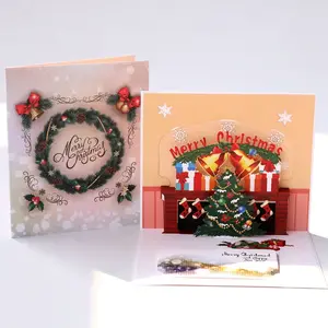 Noel dekorasyon malzemeleri yaratıcı 3D kağıt oyulmuş boş kartpostallar tebrik kartları