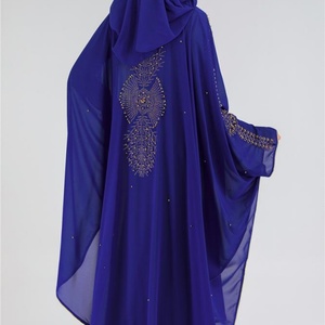 Custom Make Luxury Beaded One Size Abaya <b>Kaftan</b> With Diamond Hoodie Chiffon Solid Color Fabric for Ramadan 6227# - Product Image 6