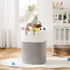 Cesto de ropa sucia de Tela Gris con cuerda de algodón, cesta tejida para ropa sucia, guardería, sala de estar, juguetes para bebés, almacenamiento de mantas - Product Image 6