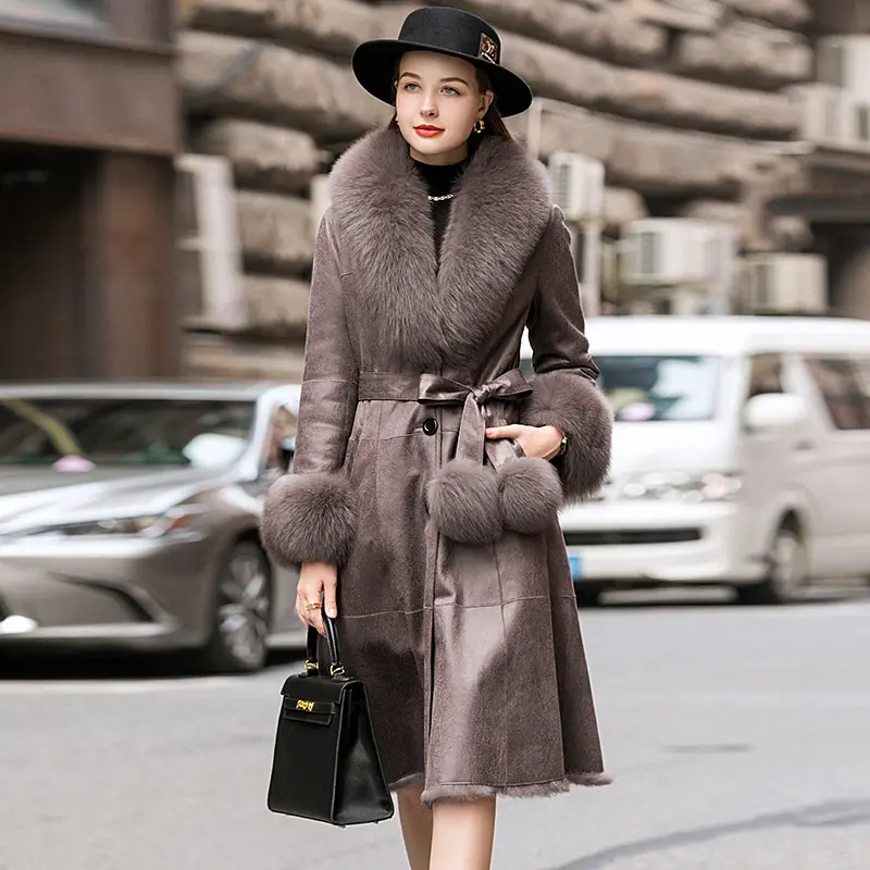 Manteau de luxe pour les femmes, col en vrai vison naturel, fourrure longue, OEM,