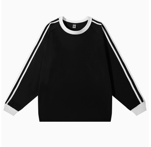 White Breathable Lightweight Sporty <b>Long</b> <b>Sleeve</b> T Shirt Crew Neck <b>Black</b> Trim Solid <b>Sleeves</b> Casual <b>Top</b> - Product Image 2
