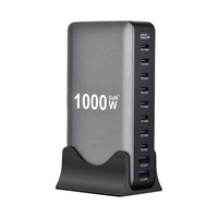 Station de Recharge de Bureau Multiport 10 Ports USB GaN 1000W QC3.0, Adaptateur Chargeur Rapide USB-C PD 140W 100W pour Ordinateur Portable et Tablette