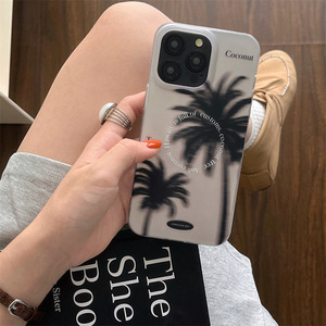 เคสโทรศัพท์ลายต้นมะพร้าวสีดำสไตล์มินิมอล  แบบด้าน สำหรับ iPhone 17 Pro Max 16 15 14 13 - Product Image 3