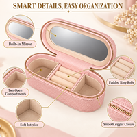 Boîte à bijoux ovale en cuir PU la plus vendue, avec fermeture éclair, multifonctionnelle, portable, miroir intégré, couleur personnalisable, pour boucles d'oreilles et bagues