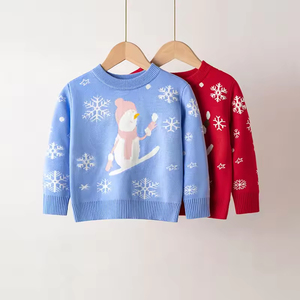 Suéter Casual con Cuello en V para Niños, Diseño Jacquard de Algodón Cálido con Estampado de Santa Claus y Flores para Primavera y Festividades - Product Image 1
