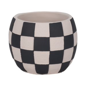 Vaso per Fiori Moderno Rotondo a Scacchiera, Fioriera Decorativa per Arredamento Casa, Design con Motivo Grafico - Product Image 3