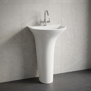 Wash Basin Pedestal Ceramic Bathroom Sanitary Ware Single Piece Hand Washing Sink With Water Mixer - Product Image 4