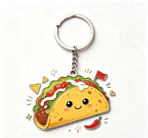 <b>Cute</b> Taco Metal Key Chain Enamel Food <b>Keyring</b> Silver Color Gift Accessory for Bag and Car - Product Image 2