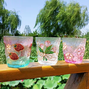 Tasse peinte en or à texture de haute qualité, cœur girly, tasse en verre de jus de fleur à boire peinte à la main - Product Image 2