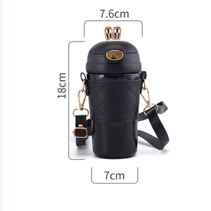 Taza Térmica de Acero Inoxidable con Orejas de Conejo de Pascua, con Funda de Cuero PU y Correa de Hombro Cruzada - Product Image 3