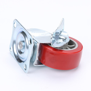2.5 Inch Pu Swivel Caster With Brake Flat Bottom Maroon Wheel For Trolleys Refrigerator - Product Image 3