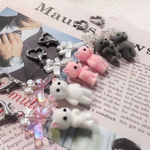 Mignon dessin animé PVC 3D chat porte-clés résine flocage lapin <span class=keywords><strong>pompon</strong></span> porte-clés sac à dos suspendu pendentif fille accessoire chat arc porte-clés - Product Image 6