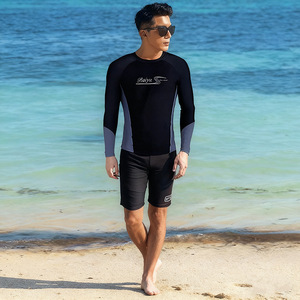 Conjunto de traje de baño Baiya para hombre, de manga larga, de secado rápido, negro, de dos piezas, para surf, snorkel y playa - Product Image 3