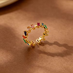 Bague en acier inoxydable plaqué or 18 carats pour femme, avec zircon coloré, motif fleur, papillon, arc-en-ciel, alliance éternité, ajustable, ouverte - Product Image 3
