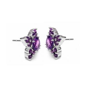 Wholesale 925 Sterling <b>Silver</b> Amethyst Cushion Cut Cluster <b>Stud</b> <b>Earrings</b> Rhodium Plated - Product Image 4