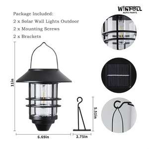 Lanterne solaire extérieure étanche à suspendre, en verre et métal, finition mate, s'allume au crépuscule, pour jardin, porche, route, extérieur - Product Image 4