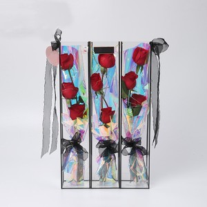 Boîte à fleurs créative en PVC Transparent, sac à fleurs Portable à la mode Rose unique avec poignée en chaîne, vente en gros - Product Image 2
