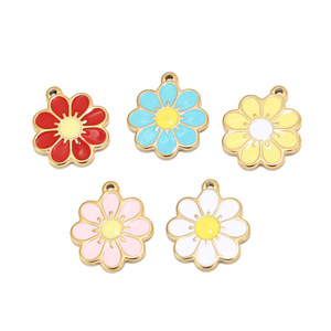 จี้ดอกเดซี่เคลือบเงา |   สร้อยข้อมือและสร้อยคอ DIY ทำจากสแตนเลสสตีลชุบทอง 18K - Product Image 2