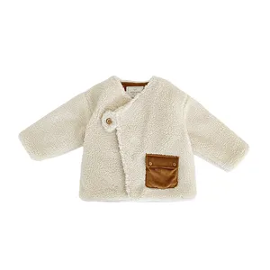 D1211 Top quality fancy design kids fur winter coat garment girls warm lamb wool coat with cute pocket