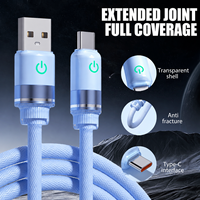 Kabel USB C Double Pony LED Light Up 2A Pengisian Cepat, Kabel USB C Nylon Braided Tahan Lama untuk Pengisian Daya dan Transfer Data Smartphone