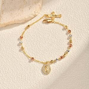 Bracciale in Ottone Placcato Oro all'Ingrosso con Croce, Scimitar e Ciondoli a Tre Colori per Donna - Product Image 4