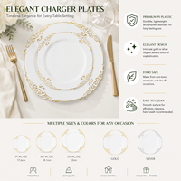 Assiettes de présentation élégantes en plastique doré filigrané, vaisselle réutilisable en PS pour mariages et banquets, plusieurs tailles disponibles