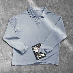 Maglietta <span class=keywords><strong>Polo</strong></span> Vintage da <span class=keywords><strong>Uomo</strong></span> Autunno Inverno, Stile Streetwear, in Cotone Spazzolato e Lavato, <span class=keywords><strong>Manica</strong></span> <span class=keywords><strong>Lunga</strong></span>, Strato Base - Product Image 4