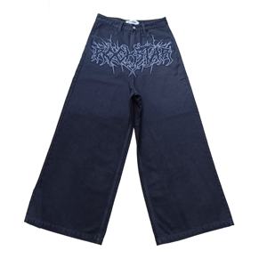 กางเกงยีนส์สตรีทแวร์คัสตอม คุณภาพสูง ลุควินเทจ ซักฟอกหนัก ทรงตรง ขาบาน สำหรับผู้ชาย ลายพิมพ์ดิจิทัลด้านหน้า กางเกงยีนส์ทรงบอยเฟรนด์ - Product Image 1