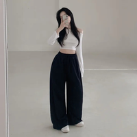 Pantalons pour femmes de style coréen, coupe décontractée, pour le printemps, l'automne et l'hiver : taille haute, fluide, brodé