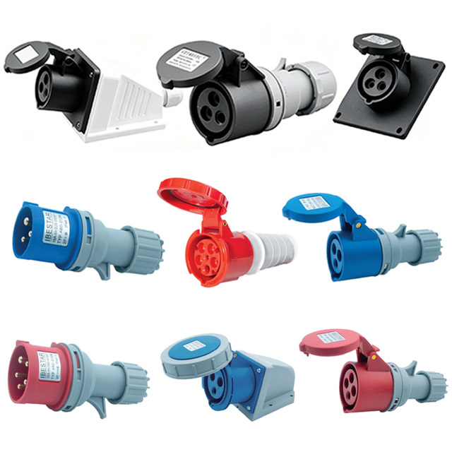 Third Generation Industrial Plug and Socket 3P 4PIN 5 Core 16A/32A/125A IP44/IP67 3 Phase Plastic 380V 63A