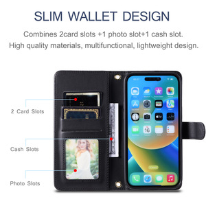 Nuevo diseño de cuero de lujo para <span class=keywords><strong>iPhone</strong></span> 16 16 Pro Ranura para tarjeta Flip Wallet Phone Case para <span class=keywords><strong>iPhone</strong></span> 16 Pro Max 15 14 Plus - Product Image 4