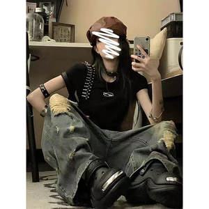 En stock, c'est un must have cool et élégant paire de jeans amples surdimensionnés en détresse et personnalisés pour sortir - Product Image 2