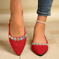 2601 Sandales plates pour femmes en daim à talon bas, grandes tailles 36-43, avec accessoires en pierres colorées, vente directe d'usine